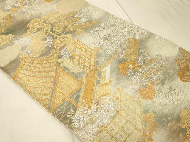 平和屋着物◎六通柄袋帯 風景文 金銀糸 正絹 逸品 CABB8395in