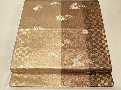 平和屋着物◎全通柄袋帯 青海波草花文 金糸 正絹 逸品 CABB8397in