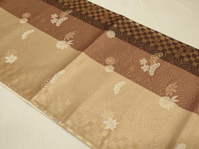 平和屋着物◎全通柄袋帯 青海波草花文 金糸 正絹 逸品 CABB8397in