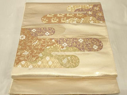 平和屋着物◎全通柄袋帯 エ霞動物花文 金糸 正絹 逸品 CABB8400in