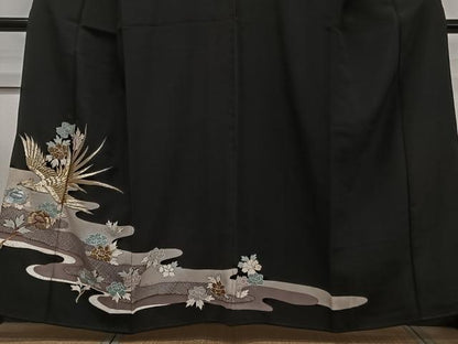 平和屋着物■豪華黒留袖　刺繍　花鳥文　金彩　正絹　逸品　CABB8576xi