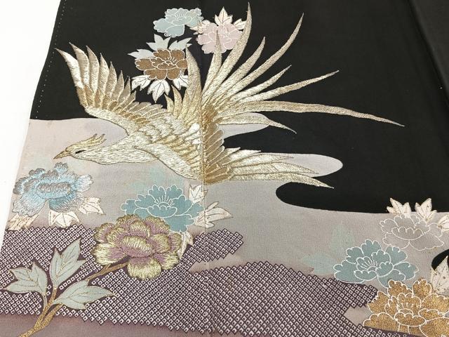 平和屋着物■豪華黒留袖　刺繍　花鳥文　金彩　正絹　逸品　CABB8576xi