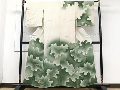平和屋着物■訪問着 刺繍 笹の葉文 暈し染め 金糸 正絹 逸品 CABB8706xi