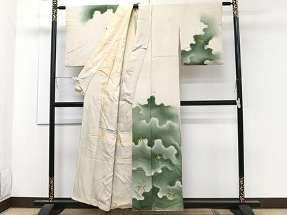 平和屋着物■訪問着 刺繍 笹の葉文 暈し染め 金糸 正絹 逸品 CABB8706xi
