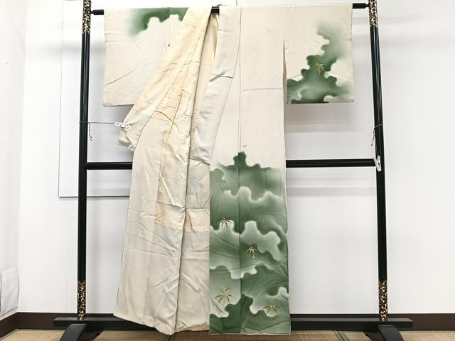 平和屋着物■訪問着 刺繍 笹の葉文 暈し染め 金糸 正絹 逸品 CABB8706xi