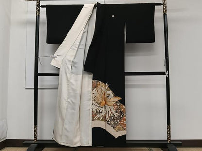 平和屋着物■豪華黒留袖　刺繍　鳳凰花文　金彩　正絹　逸品　CABB8744xi