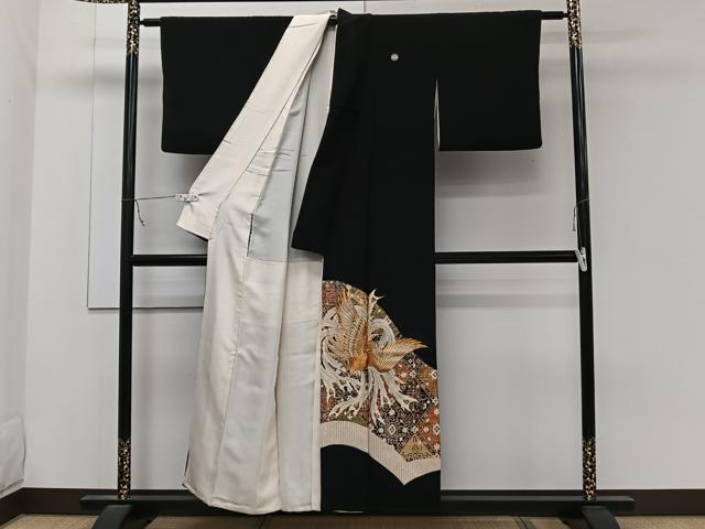 平和屋着物■豪華黒留袖　刺繍　鳳凰花文　金彩　正絹　逸品　CABB8744xi