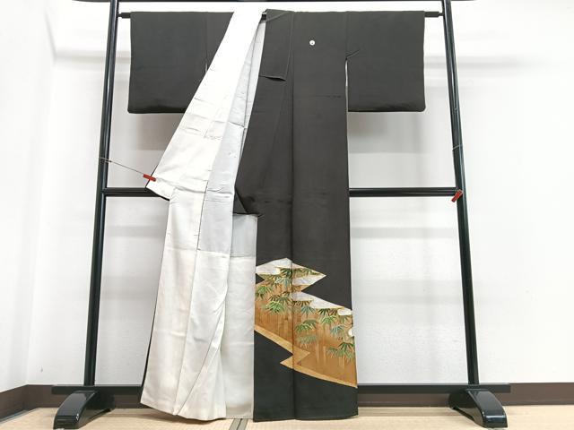 平和屋着物■豪華黒留袖 駒刺繍 笹竹文 金彩 正絹 逸品 CABB8988xe