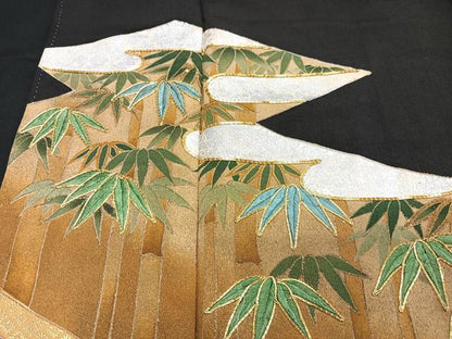 平和屋着物■豪華黒留袖 駒刺繍 笹竹文 金彩 正絹 逸品 CABB8988xe