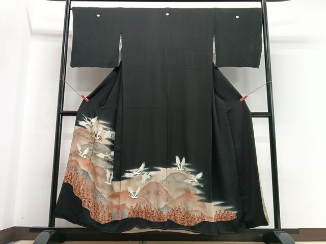 平和屋着物■豪華黒留袖　飛鶴遠山文　暈し染め　金銀彩　正絹　逸品　CABB9003xe
