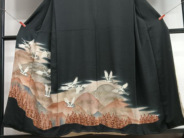 平和屋着物■豪華黒留袖　飛鶴遠山文　暈し染め　金銀彩　正絹　逸品　CABB9003xe
