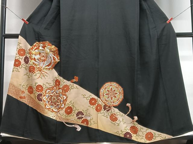 平和屋着物■豪華黒留袖　駒刺繍　絵皿鳳凰花文　金彩　正絹　逸品　CABB9073xe