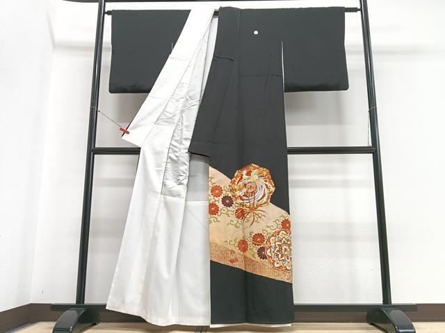 平和屋着物■豪華黒留袖　駒刺繍　絵皿鳳凰花文　金彩　正絹　逸品　CABB9073xe