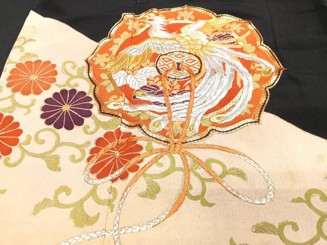平和屋着物■豪華黒留袖　駒刺繍　絵皿鳳凰花文　金彩　正絹　逸品　CABB9073xe