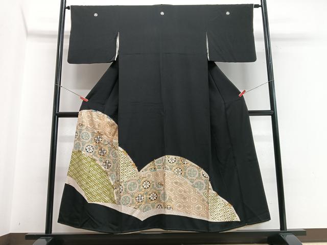 平和屋着物■豪華黒留袖　駒刺繍　吉祥花文　金彩　正絹　逸品　CABB9167xe