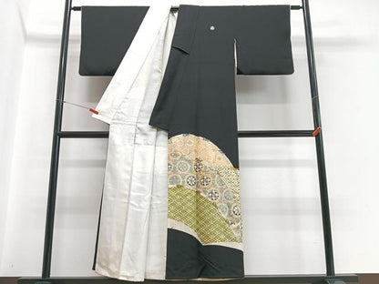平和屋着物■豪華黒留袖　駒刺繍　吉祥花文　金彩　正絹　逸品　CABB9167xe