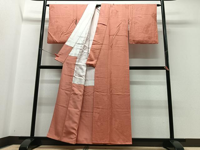 平和屋着物■上質な色無地 流水花地紋 黄丹色 正絹 逸品 CABB9195xe