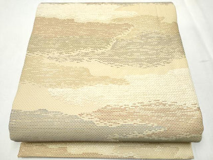 平和屋着物●六通柄袋帯　モール　霞文　金糸　正絹　逸品　CABB9201hy