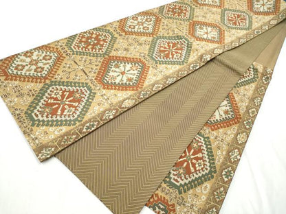 平和屋着物●六通柄袋帯　幾何学花文　金糸　正絹　逸品　CABB9205hy