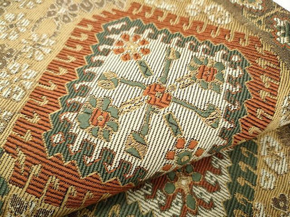 平和屋着物●六通柄袋帯　幾何学花文　金糸　正絹　逸品　CABB9205hy