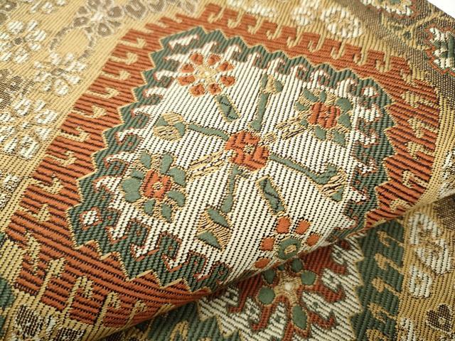 平和屋着物●六通柄袋帯　幾何学花文　金糸　正絹　逸品　CABB9205hy