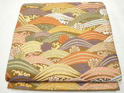 平和屋着物●六通柄袋帯　唐織　流水花文　金糸　正絹　逸品　CABB9207hy