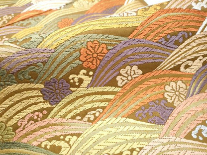 平和屋着物●六通柄袋帯　唐織　流水花文　金糸　正絹　逸品　CABB9207hy