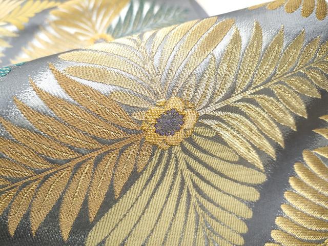 平和屋着物○六通柄袋帯 菱枝葉文 金銀糸 正絹 逸品 CABB9209hy