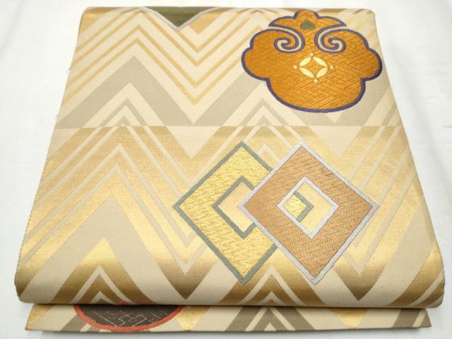 平和屋着物●六通柄袋帯　唐織　幾何学文様　金糸　正絹　逸品　CABB9223hy
