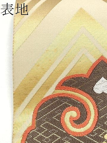 平和屋着物●六通柄袋帯　唐織　幾何学文様　金糸　正絹　逸品　CABB9223hy
