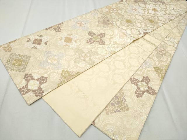 平和屋着物●六通柄袋帯　唐織　縦枠花文　金糸　正絹　逸品　CABB9224hy 平和屋着物○六通柄袋帯 唐織 縦枠花文 金糸 正絹 逸品