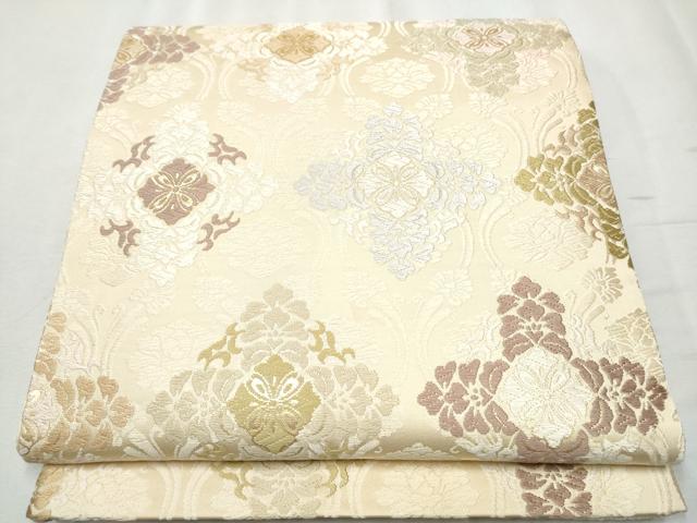 平和屋着物●六通柄袋帯　唐織　縦枠花文　金糸　正絹　逸品　CABB9224hy 平和屋着物◎六通柄袋帯 唐織 花唐草文 金糸 正絹 逸品 BAAX4761qwの