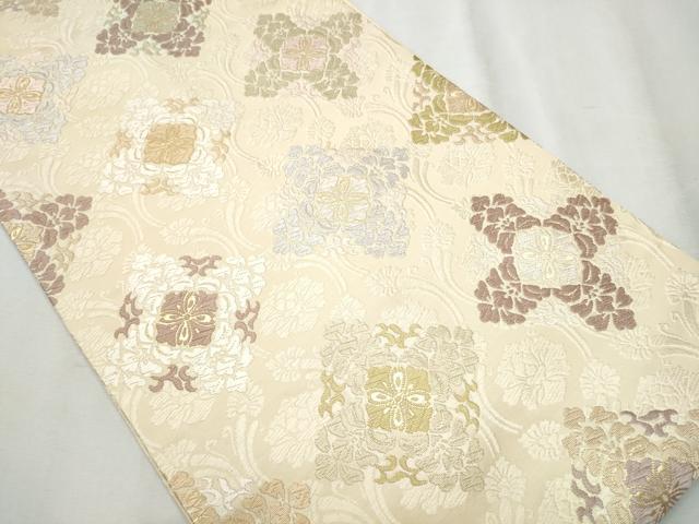 平和屋着物●六通柄袋帯　唐織　縦枠花文　金糸　正絹　逸品　CABB9224hy 平和屋着物○六通柄袋帯 唐織 縦枠花文 金糸 正絹 逸品