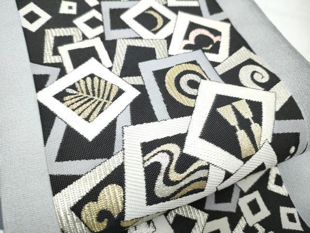 平和屋着物○六通柄袋帯 幾何学花文 金銀糸 正絹 逸品