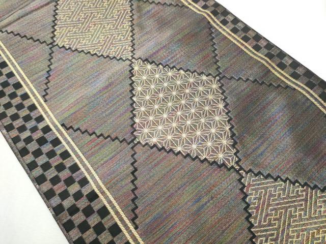 平和屋着物●染色作家　斉藤三才　両面　六通柄袋帯　菱吉祥文　三才鳥　羅天金糸　正絹　逸品　CABB9230hy