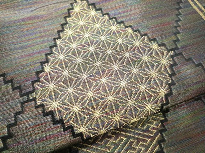 平和屋着物●染色作家　斉藤三才　両面　六通柄袋帯　菱吉祥文　三才鳥　羅天金糸　正絹　逸品　CABB9230hy