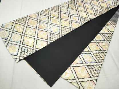 平和屋着物●西陣　六通柄袋帯　菱松竹梅花文　金糸　正絹　逸品　CABB9231hy