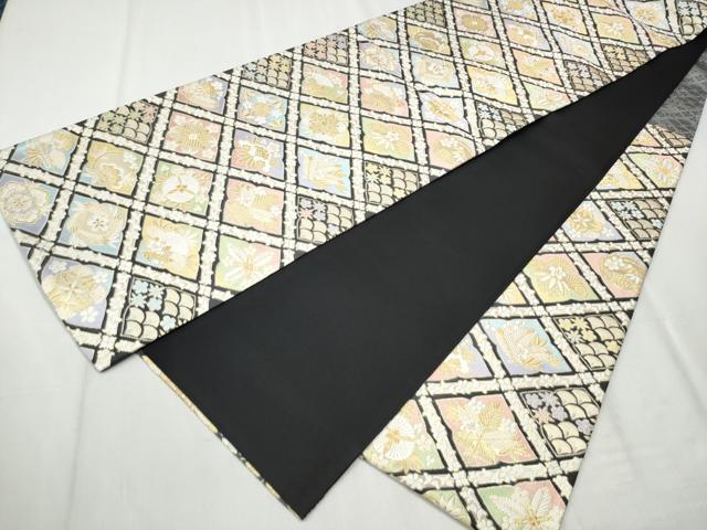平和屋着物●西陣　六通柄袋帯　菱松竹梅花文　金糸　正絹　逸品　CABB9231hy