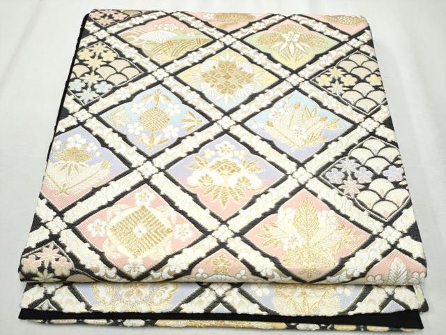 平和屋着物●西陣　六通柄袋帯　菱松竹梅花文　金糸　正絹　逸品　CABB9231hy