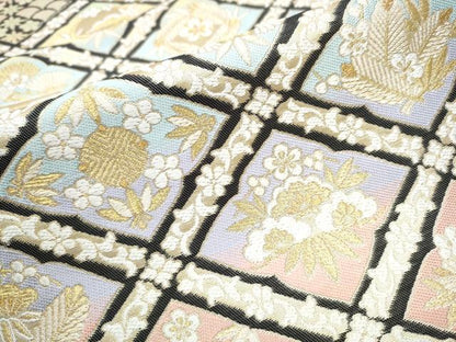 平和屋着物●西陣　六通柄袋帯　菱松竹梅花文　金糸　正絹　逸品　CABB9231hy