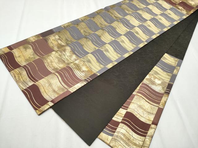 平和屋着物●両面　六通柄袋帯　よろけ縞　金糸　正絹　逸品　CABB9233hy 平和屋着物○両面 六通柄袋帯 よろけ縞 金糸 正絹 逸品 CABB9233hy