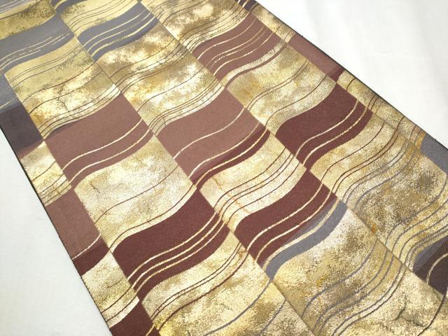 平和屋着物●両面　六通柄袋帯　よろけ縞　金糸　正絹　逸品　CABB9233hy 平和屋着物○両面 六通柄袋帯 よろけ縞 金糸 正絹 逸品 CABB9233hy