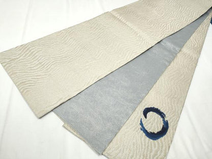 平和屋着物●両面　太鼓柄袋帯　藍　丸文　正絹　逸品　CABB9235hy