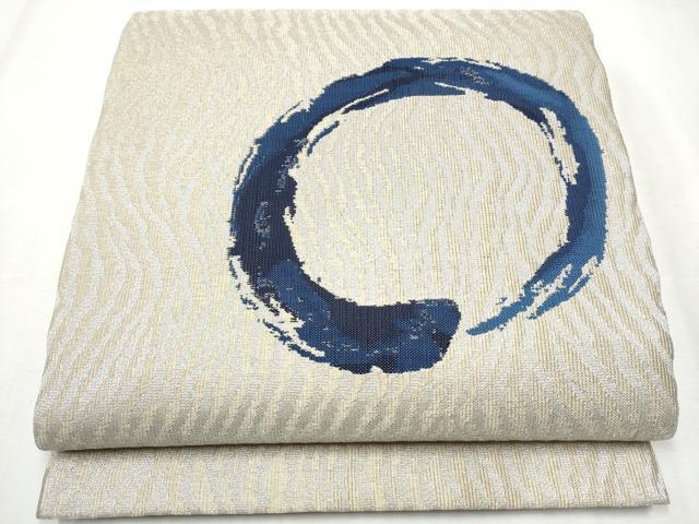 平和屋着物●両面　太鼓柄袋帯　藍　丸文　正絹　逸品　CABB9235hy