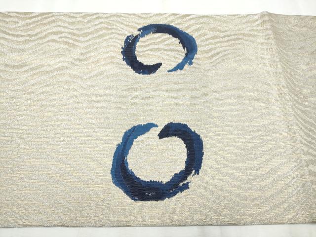 平和屋着物●両面　太鼓柄袋帯　藍　丸文　正絹　逸品　CABB9235hy