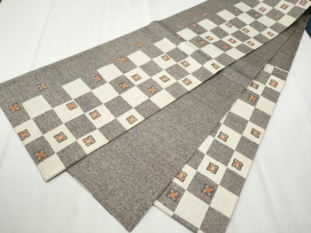 平和屋着物●六通柄袋帯　市松花文　鈴乃屋扱い　正絹　逸品　CABB9237hy