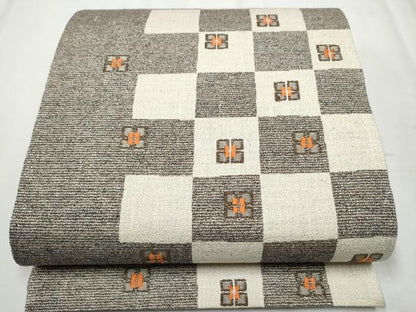 平和屋着物●六通柄袋帯　市松花文　鈴乃屋扱い　正絹　逸品　CABB9237hy