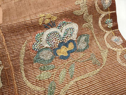 平和屋着物●太鼓柄袋帯　刺繍　草花文　金銀糸　正絹　逸品　CABB9241hy