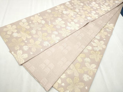 平和屋着物●両面　六通柄袋帯　ぬれぬき　雪輪舞花文　　正絹　逸品　CABB9242hy