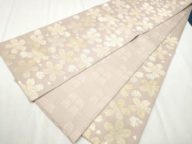 平和屋着物●両面　六通柄袋帯　ぬれぬき　雪輪舞花文　　正絹　逸品　CABB9242hy